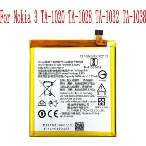 High Quality 2630mAh HE319 Battery For Nokia 3 TA-1020 TA-1028 TA-1032 TA-1038 Cell Phone