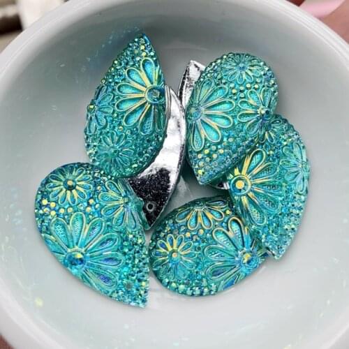 30PCS 16*27mm Bling AB Resin Rhinestone Water drop Flatback Cabochon Stone Sew On DIY Wedding Decoration Crafts HE54