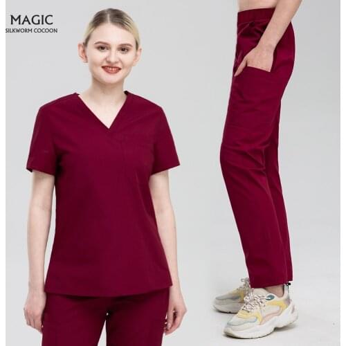 High Quality Medical Tops and Pants Unisex Surgical Uniforms V-neck Stretch Fabric Hospital Doctor Uniforms Nursing Scrubs Sets
