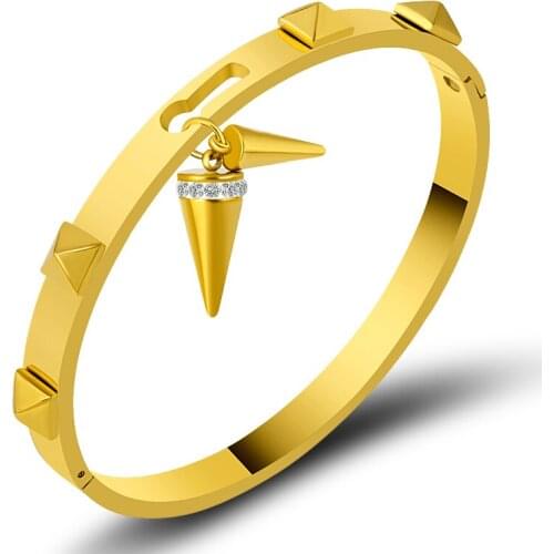 Punk Jewelry Stainess Steel Gold Color Metal Nail Bangles For Women Men Spikes Rivet Bracelets Cuff Bangles Wristband