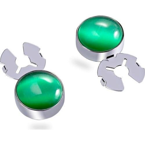 Green Glitter Opal Stone Silver BUTTON COVER cufflinks for Tuxedo Business Formal Shirts 17.6MM one pair