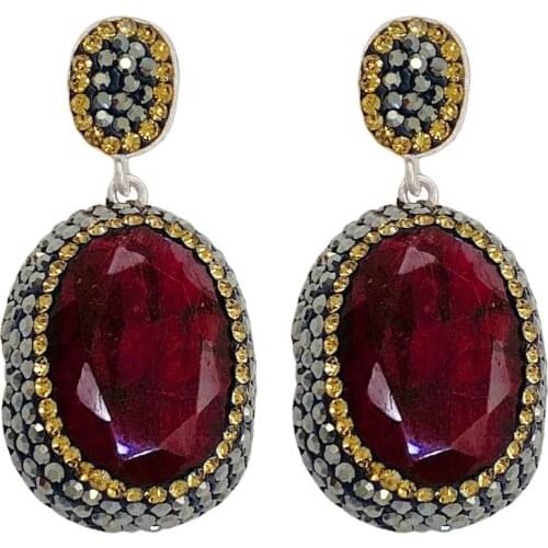 Red Ruby Natural Stone Silver Women Earrings Midyat Silver