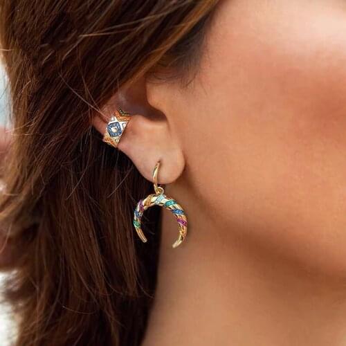 Rainbow Moon Asymmetric Earrings For Women Celestial Crystal Round Crescent Earring Jewelry Small Gift