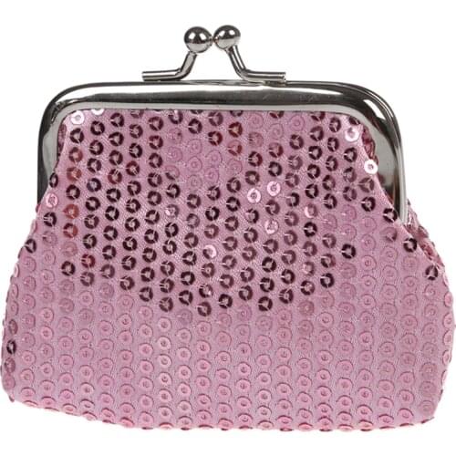 Womens Sequins Coin Purse Buckle Mini Wallet(pink)