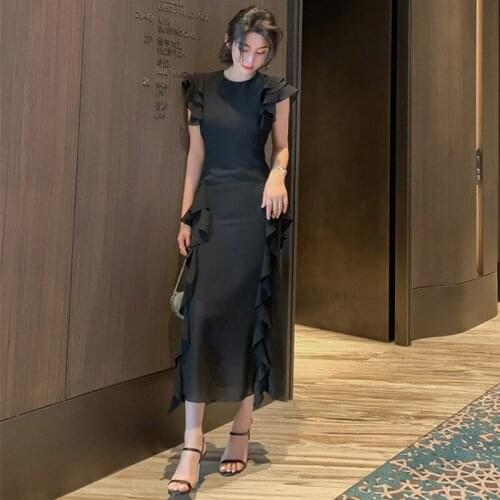 Plus Size 2020 Summer Sheer Dress Women Short Sleeve Tight Bodycon Ruffle Dress Women Short Sleeve Casual Woman Dresses Elegant