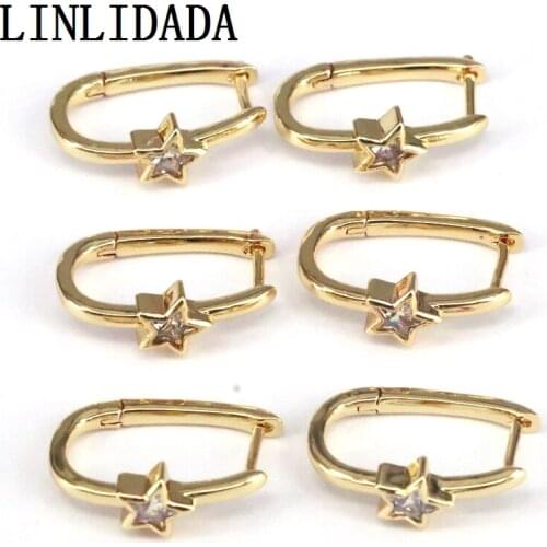 10Pairs Gold Color Hoop Earrings Star/Heart/ Geometri Cz Clips For Women Fashion Ear Jewelry