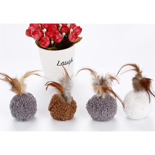 1PC Cat Ball Toy Faux Feather Decor Cat Training Toy Cat Interactive Toy Feather Kitten Plush Ball Toys