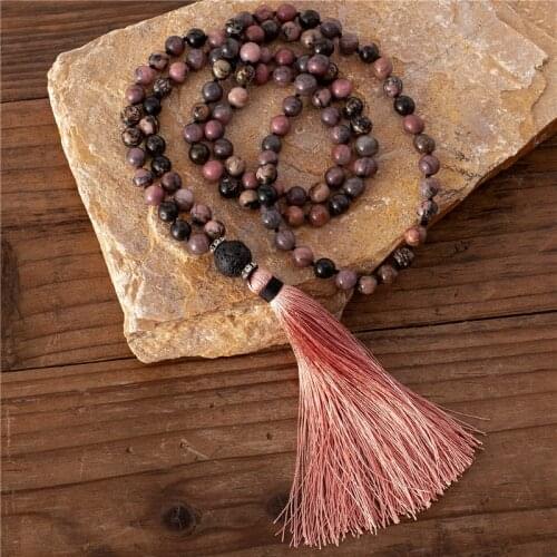 108 mala necklace Handmade 8mm Natural Stone Beaded necklace with tassel necklace Yoga meditation necklace Gifts for girl