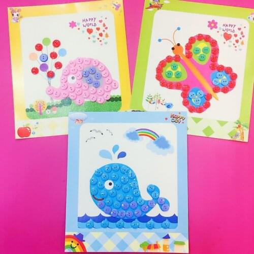 12pcs Button drawing toys children DIY drawing paper animal cartoon home kindergarten education pictures hand-paste material bag