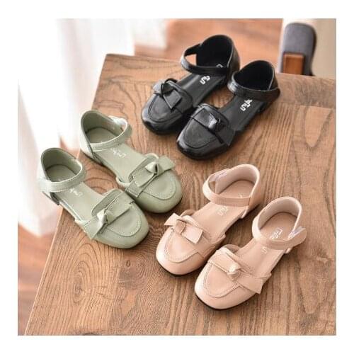 2020 girls pu shoes children princess flat sandals half sandal 27-36