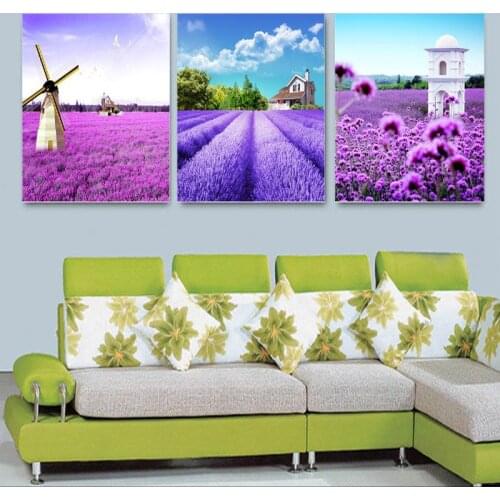 5D Diamonds Embroidery Diamond Mosaic Flower Lavender Beautiful Landscape Diamond Painting Cross Stitch Kits Home Decoration