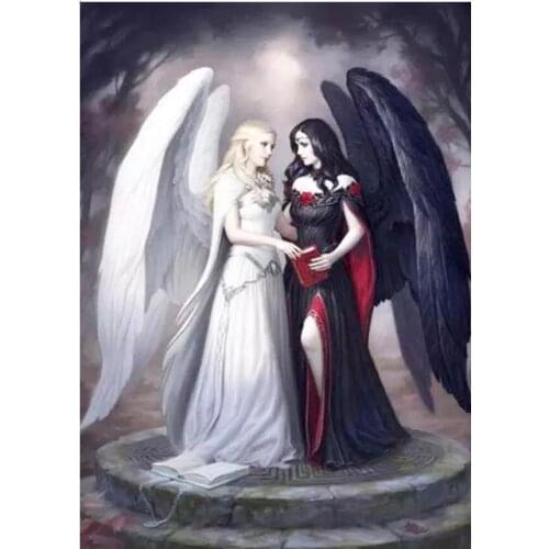 5D DIY full square diamond painting Black and White Angel mosaic diamond rhinestone embroidery cross stitch full display A1355