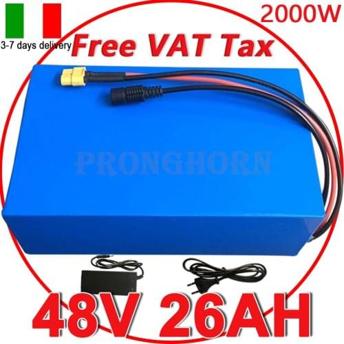 High Power 2000W 48 V Battery Pack 48V 26AH Electric Bicycle Battery 48V 26AH Lithium Battery With 50A BMS+5A Charger Free Duty