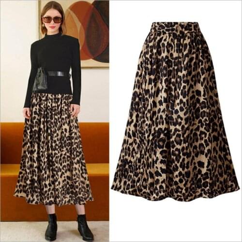 Bella Philosophy Winter Leopard print women skirt pleated draped ladies velvet skirts loose plus size casual Chrismas skirts