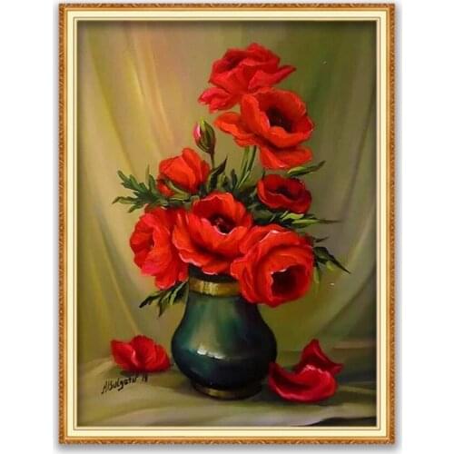 Flower Vase DIY Cross Stitch 11CT Embroidery Kits Craft Needlework Set Cotton Thread Printed Canvas Home Decoration Dropshipping