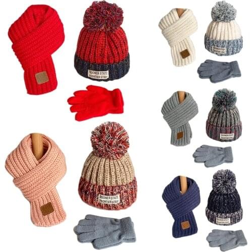 Kids Winter Cable Knit Beanie Hat Scarf Set Pompom Cap A0NF
