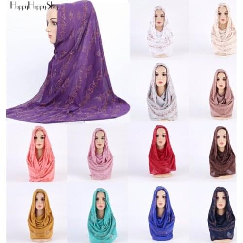 Elegant Chiffon Shawls Women Muslim Islamic Rhinestone Hijab Maxi Head Scarves Arab Plain Headband Wrap Long Shayla 170cm*70cm