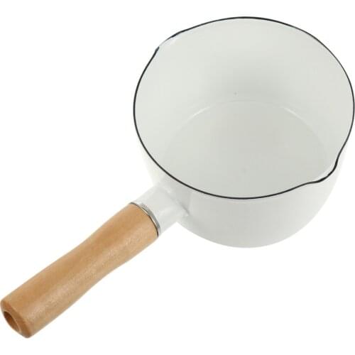 Enamel Milk Pot With Wooden Handle Milk Instant Noodle Pot Soup Stock Porridge Pots Open Fire Kitchen Cookware Clay Pot