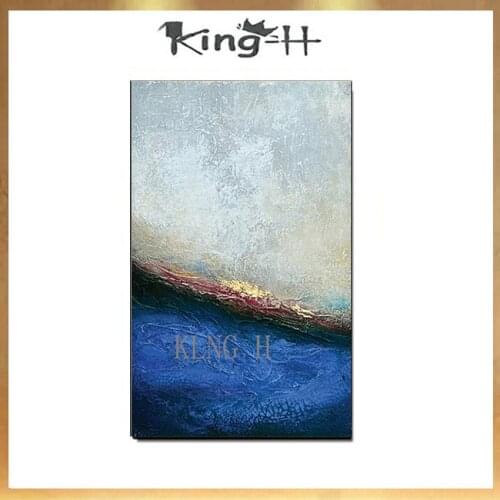 Beautiful abstract picture blue sea gold oil painting Handmade on for home decorations living room sofa bedroom entrance