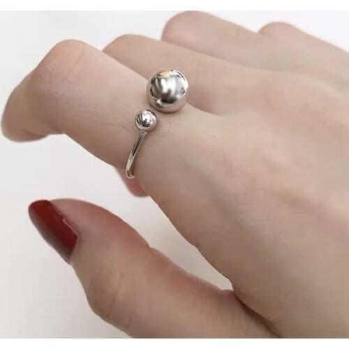 2020 Korean Simple Silver Color Round Beads Open Rings Vintage Chic Design Statement Party Rings For Women Jewelry Accessory