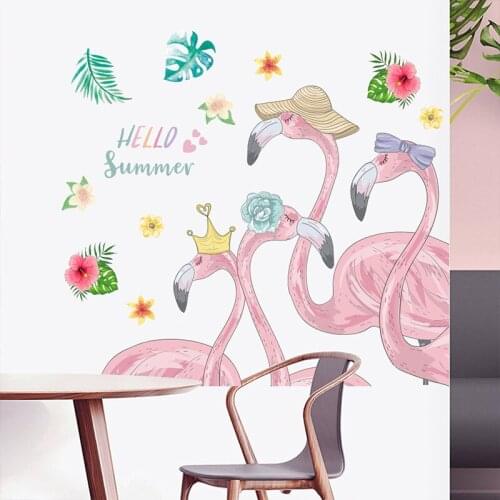 Creative Flower Flamingo Animals Wall Stickers DIY Green Tree Leaves Mural Decals for House Kids Bedroom Living Room Decorations