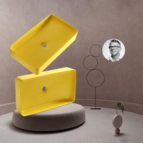 Nordic Matte Yellow Square Above Counter Basin Toilet Art Washbasin Household Ceramic Wash Basin Shampoo Sinks Sink Basins Set