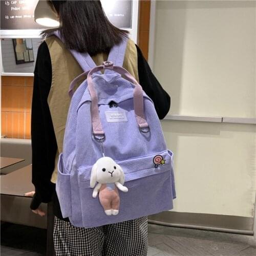 Girl Cute Student kawaii Backpack Corduroy College Ladies School Bag Stripe Female Fashion Backpack Women Harajuku Book Bag Cool