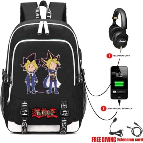 Anime multifunction USB charging backpack Yu-Gi-Oh backpack for teenagers Men womens School Bags teenagers travel bag 8 style