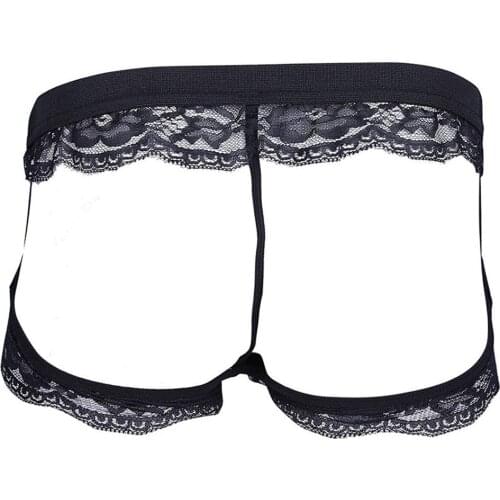 Mens Sexy Sissy Underwear Lace Thongs Enhance Pouch Bikini Briefs Underpants Mens Underwear Sexy Lace Three-point Leather