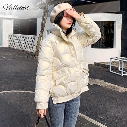 Vielleicht 2020 New Fashion Thicken Stand Collar Winter Jacket Women Parkas Short Coat Casual Glossy Warm Winter Coat Female