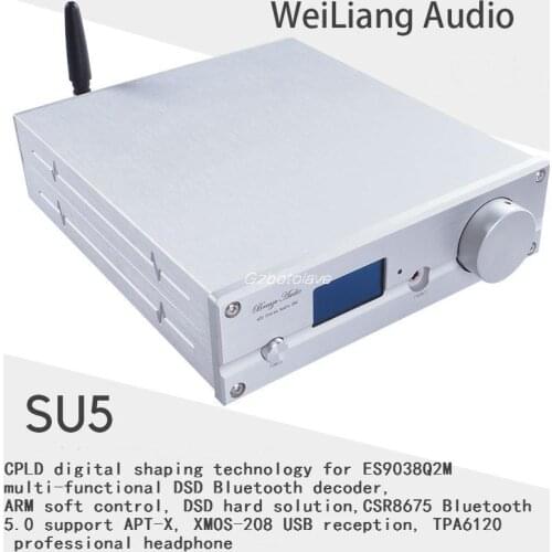 NEW Weiliang SU5 decoder ES9038Q2M chip XMOS-208 USB Multifunction Bluetooth 5.0 TPA6120 headphone supports DSD512