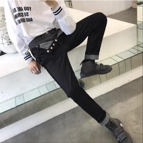 Autumn Mens Casual Pants Trend Personality Fake Two-piece Stitching Trousers Feet Slim Pants Hairstylist Tide Singer
