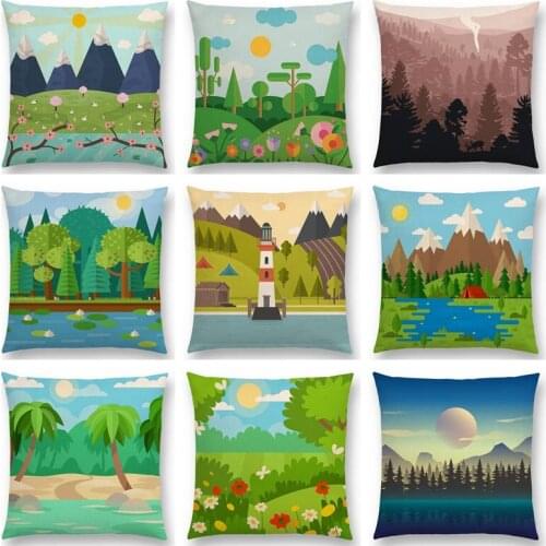 Nature Field Wild Mountain River Forest Season Tropical Desert Winter Snow Travel Colorful Cushion Cover Nice Pillow Case