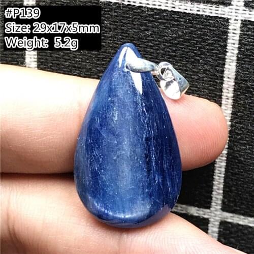 Top Natural Blue Kyanite Pendant Jewelry For Woman Lady Man Crystal 30x18x7mm Beads Cat Eye Effect Silver Water Drop Stone AAAAA