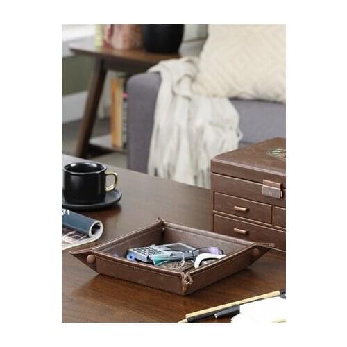 Key storage box American retro door porch key storage tray desktop jewelry tray leather storage toothpick box remote control