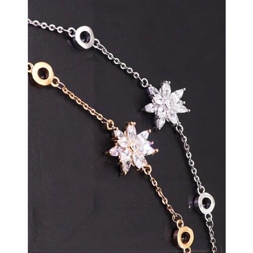 OKILY Charms Copper Bracelets & Bangles Female Chain Link for Women Fashion Bracelet Zircon Snowflake Jewelry Friendship Gift