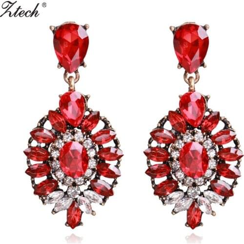 Ztech Hot 3 Color Vintage Big Brand Design Luxury Rhinestone Starburst Pendant Crystal Statement Earrings Jewelry Wholesale