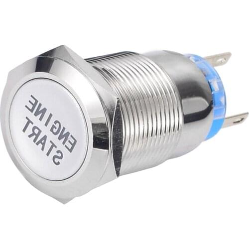 1x Aluminum White LED Momentary Switch Off/On/Off Button 12V 19mm Car Metal Engine Start Push Button Switch Waterproof