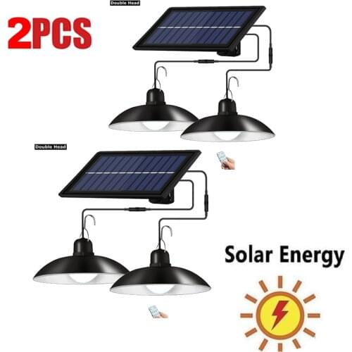 2 pcs remote 30 led 2 head Retro Lampshade Solar Pendant Light Outdoor Chandelier Waterproof Indoor Timing Solar Lamp Line Suita