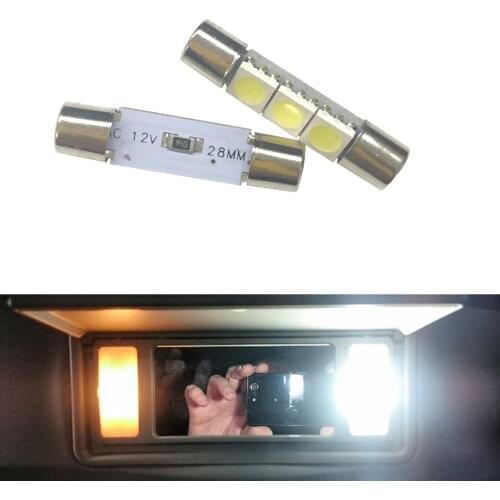 2x White 5050 Chips 28mm 29mm Festoon Led Bulb 3-SMD 6614F 6612F for Car Interior Vanity Mirror Sun Visor Dome Map Lights