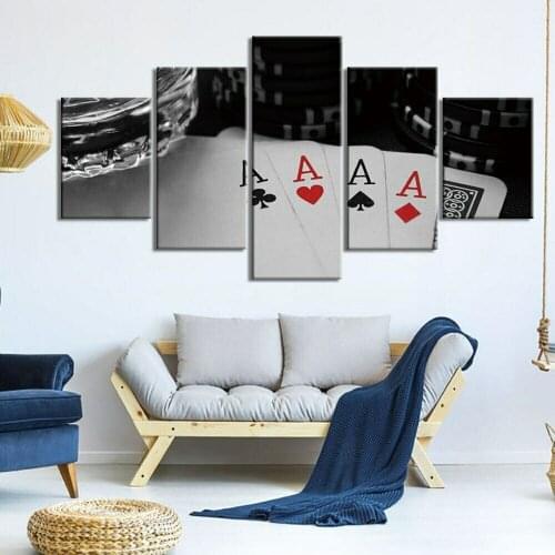 5 Pcs Canvas Pictures Print Wall Art Canvas Paintings Wall Decorations Poker Card Casino 4 A Posters for Living Room Unframe
