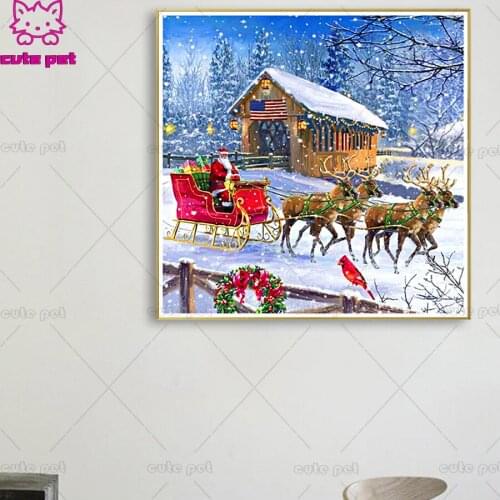 Diamond Painting Christmas reindeer Landscape DIY Diamond Embroidery Winter Santa Claus Full Square round Mosaic Wall Decoration