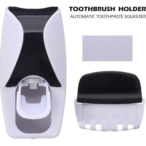 1Set ABS Auto Automatic Toothpaste Dispenser&5Toothbrush Holder Wall Mount Rack Bath Set Bathroom Accessories