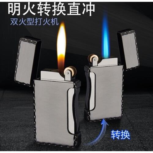 Free Fire Straight Jet Torch Lighter Metal Unusual Windproof Turbo Flint Gas Lighter Double Flame Butane Cigar Cigarette Lighter