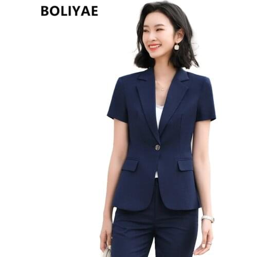 Boliyae Womens summer Suits with skirt 2 piece set Slim Short sleeve Blazer and pants office Female Formal Work clothes trf
