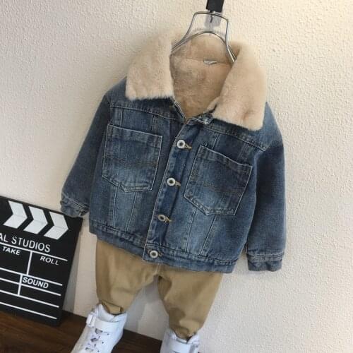 Boys kids padded denim jacket winter childrens jacket with fleece babys warm jacket