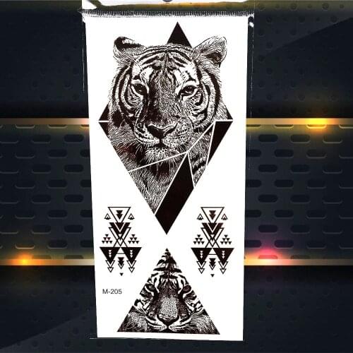 Geometric Triangle Tiger Temporary Tattoo Men Black Henna Waterproof Tattoo Stickers Women Men Body Art Arm Legs Fake Tatoo