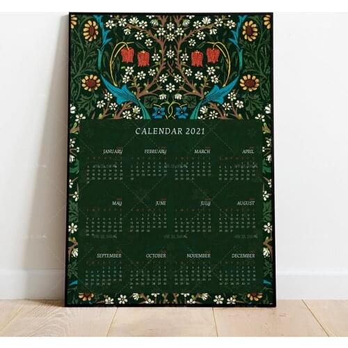 2021 Calendar William Morris Poster, Morris Art Nouveau, William Morris Flower Pattern, Wall Calendar, Home Decor