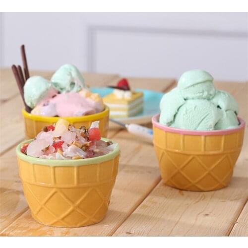 Ceramic Candy Color Ice Cream Bowl Creative Cute Tableware Handmade Small Fruit Dessert Bowl Porcelain Ice Cream Yogurt Cup