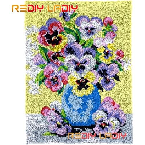 Latch Hook Rug Pansies Flowers DIY Carpet Rug Kits Chunky Yarn Cushion Crocheted Wall Tapestry Knitted Floor Mat Arts & Crafts